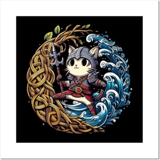 Cute Viking Cat Norse Mythology Celtic Knot Posters and Art